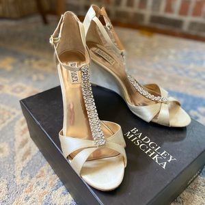 Badgley Mischka Romance Ivory Satin Wedge Heels